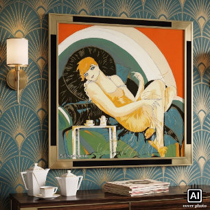 Vintage Art Deco Frau Reclining on Couch, Chompe Poster