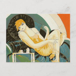 Vintage Art Deco Frau Reclining on Couch, Chompe Postkarte