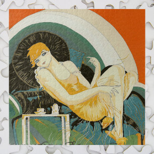 Vintage Art Deco Frau Reclining on Couch, Chompe Puzzle