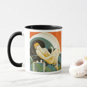 Vintage Art Deco Frau Reclining on Couch, Chompe Tasse