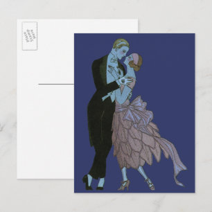 Vintage Art Deco Frischvermählte, Liebeshochzeitst Ankündigungspostkarte