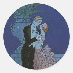 Vintage Art Deco Frischvermählte, Oui von George B Runder Aufkleber