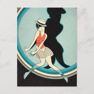 Vintage Art Deco - Für Alle - Flapper auf der Bühn Postkarte