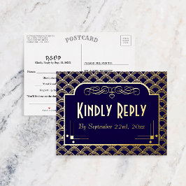 Vintage Art-Deco-Gatsby-Hochzeit RSVP Real Folie Einladungspostkarte
