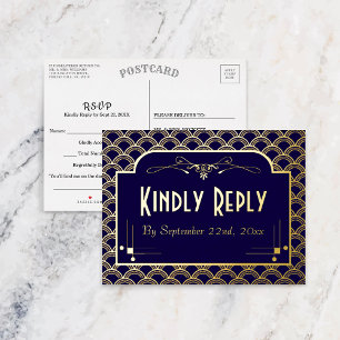 Vintage Art-Deco-Gatsby-Hochzeit RSVP Real Folie Einladungspostkarte