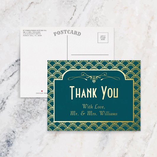Vintage Art Deco Gatsby Wedding Dankeschön Folie Einladungspostkarte