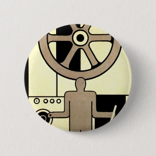 Vintage Art Deco Geschäft Rad und Maschinenarbeite Button