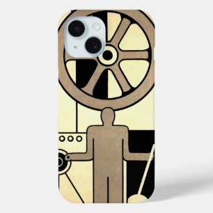 Vintage Art Deco Geschäft Rad und Maschinenarbeite iPhone 15 Hülle