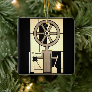 Vintage Art Deco Geschäft Rad und Maschinenarbeite Keramikornament