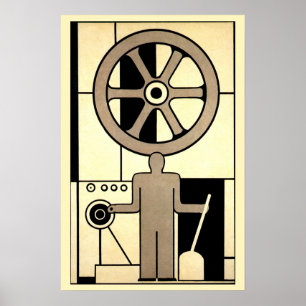 Vintage Art Deco Geschäft Rad und Maschinenarbeite Poster