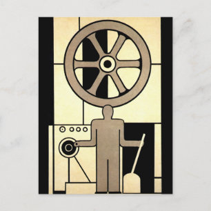 Vintage Art Deco Geschäft Rad und Maschinenarbeite Postkarte