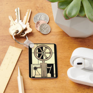 Vintage Art Deco Geschäft Rad und Maschinenarbeite Schlüsselanhänger