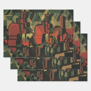 Vintage Art Deco Geschäfts-Industrie-Produktion Geschenkpapier Set