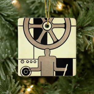 Vintage-Art Deco-Geschäftsrad und Maschinenschloss Keramikornament
