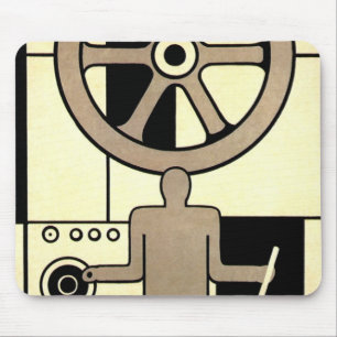 Vintage-Art Deco-Geschäftsrad und Maschinenschloss Mousepad