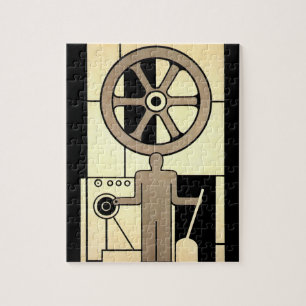 Vintage-Art Deco-Geschäftsrad und Maschinenschloss Puzzle