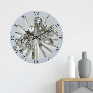 Vintage Art Deco Glamour Rhinestones Acryl Große Wanduhr