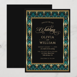 Vintage Art Deco Gold Frame Wedding Einladung