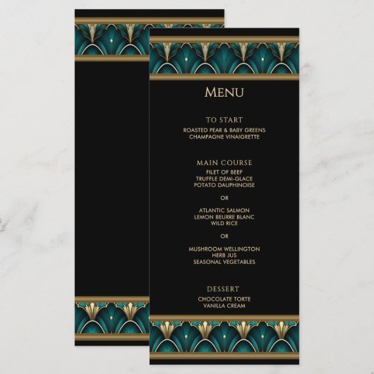 Vintage Art Deco Gold Frame Wedding Menu Menükarte (Vorne/Hinten)