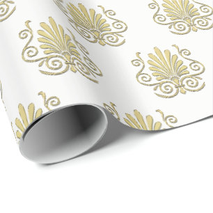 Vintage Art Deco Goldene Feder Arabeske Geschenkpapier