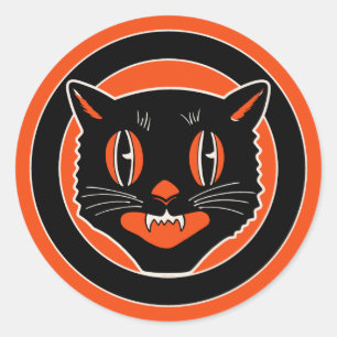 Vintage-Art-Deco-Halloween-Katzen-Aufkleber Runder Aufkleber