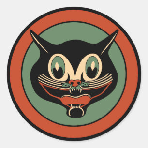 Vintage-Art-Deco-Halloween-Katzen-Aufkleber Runder Aufkleber