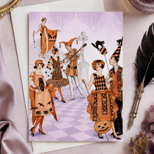 Vintage-Art-Déco-Halloween-Party-Illustration Postkarte