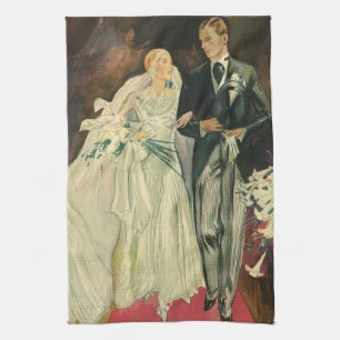 Vintage Art Deco Hochzeit Braut und Bräutigam Fris Geschirrtuch