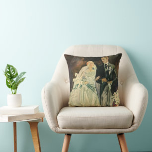 Vintage-Art-Déco-Hochzeit Braut und Bräutigam Fris Kissen