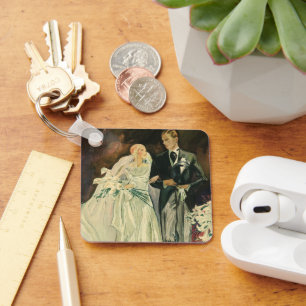 Vintage-Art Deco-Hochzeit Braut und Bräutigam Fris Schlüsselanhänger