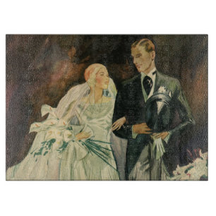 Vintage-Art-Deco-Hochzeit Braut und Bräutigam Fris Schneidebrett