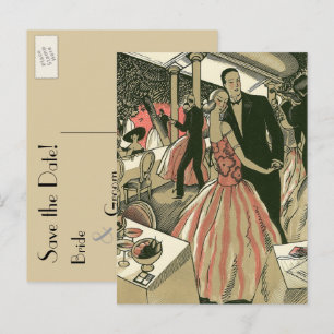 Vintage-Art-Déco-Hochzeit, Erster Tanz der Frischv Postkarte