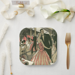 Vintage-Art-Déco-Hochzeit, Erstmaliger Tanz der Fr Pappteller