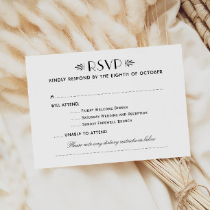 Vintage Art Deco Hochzeit mit mehreren Events RSVP Karte