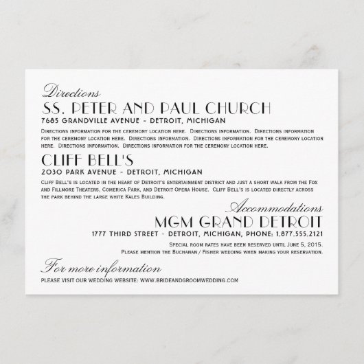 Vintage Art Deco Hochzeitsinformationen Begleitkarte (Vorderseite)