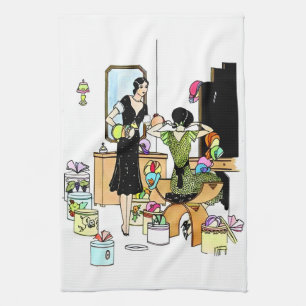 Vintage-Art-Déco-Hutladen-Illustration aus den 192 Geschirrtuch