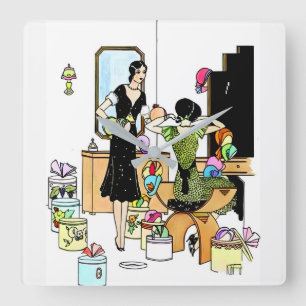 Vintage-Art-Déco-Hutladen-Illustration aus den 192 Quadratische Wanduhr