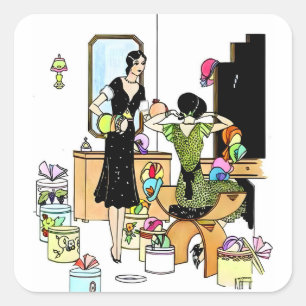Vintage-Art-Déco-Hutladen-Illustration aus den 192 Quadratischer Aufkleber