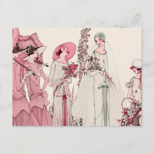 Vintage-Art-Déco-Illustration für die Hochzeitsges Postkarte