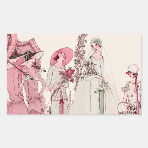 Vintage-Art-Déco-Illustration für die Hochzeitsges Rechteckiger Aufkleber