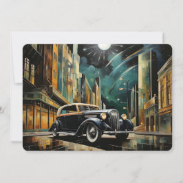 Vintage Art Deco-Inspiriert Auto im Mondschein Feiertagskarte