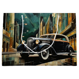 Vintage Art Deco-Inspiriert Auto im Mondschein Große Geschenktüte
