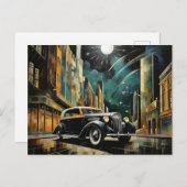 Vintage Art Deco-Inspiriert Auto im Mondschein Postkarte (Vorne/Hinten)