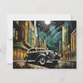 Vintage Art Deco-Inspiriert Auto im Mondschein Postkarte
