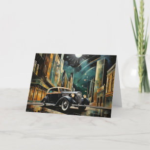 Vintage Art Deco-inspirierter Wagen unter Mondlich Karte