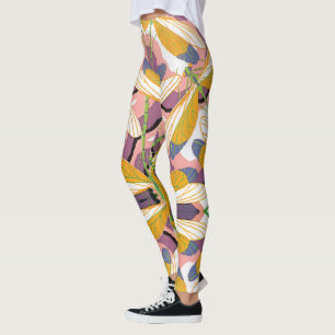 Vintage Art Deco Jazz Pochoir Garten Libellen Leggings