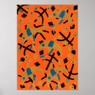 Vintage Art Deco Jazz Pochoir Goldene Vögel Tiere Poster