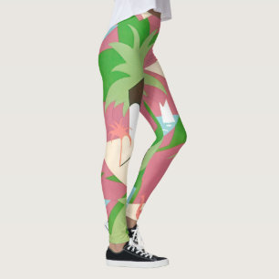 Vintage Art Deco Jazz Pochoir Palmen und Vögel Leggings