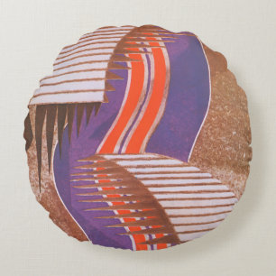 Vintage Art Deco Jazz Pochoir Treppenstufen-Muster Rundes Kissen