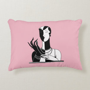 Vintage Art Deco Lady mit Perlen schwarz weiß Zierkissen